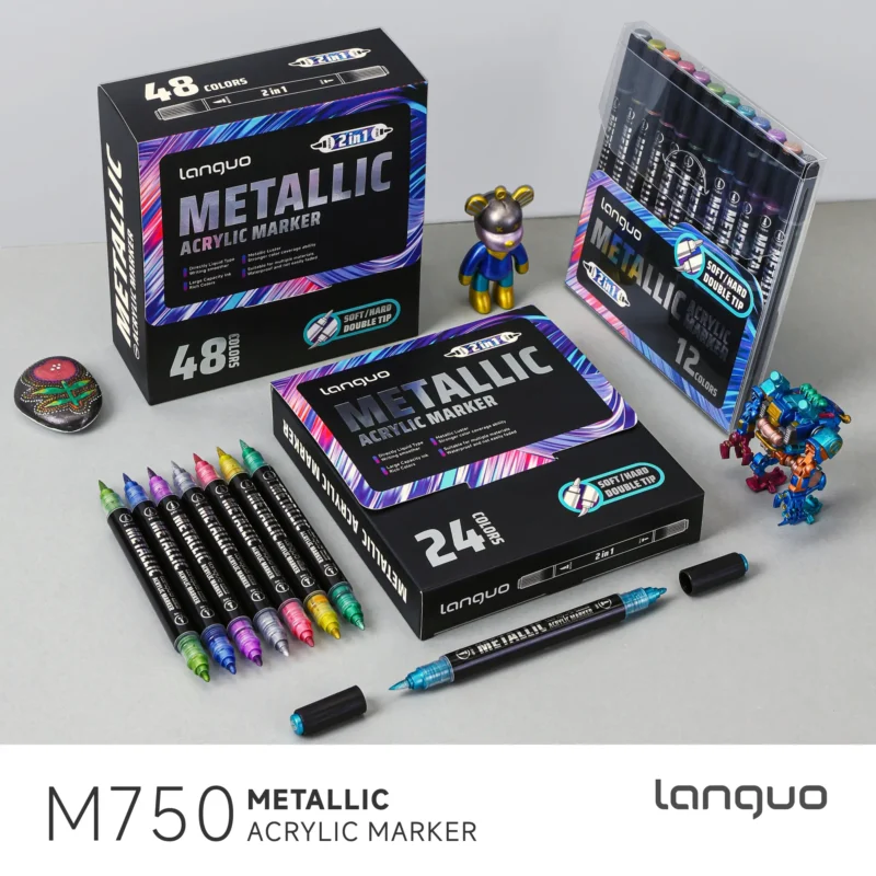 Double headed metal straight liquid acrylic marker pen cross-border-04