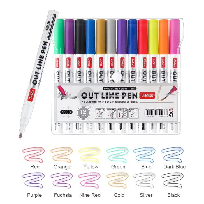 double line glitter outline markers set-02