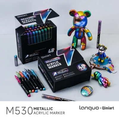 Languo 48 Colors Metallic Acrylic Paint Markers Set – Dual Tip Glitter Paint Pens for Rock, Glass, Wood, Fabric, Ceramic, DIY Arts and Crafts